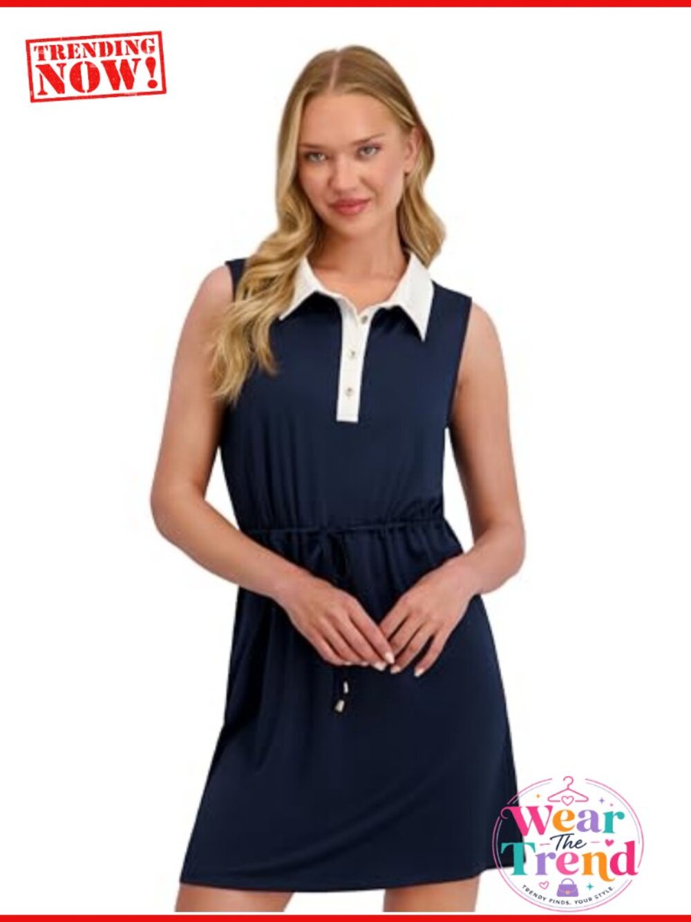 Sleeveless Polo Dress UPF 50+ Stretch Fabric Elastic Waist Tie